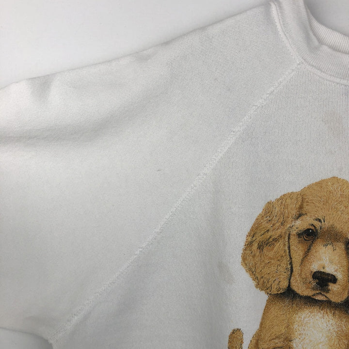 80'S TULTEX Animal Sweatshirt with Dog and Cat Pattern, Made in USA, Men's Size L (Equivalent), Vintage cotton white type Vintage Second Hand