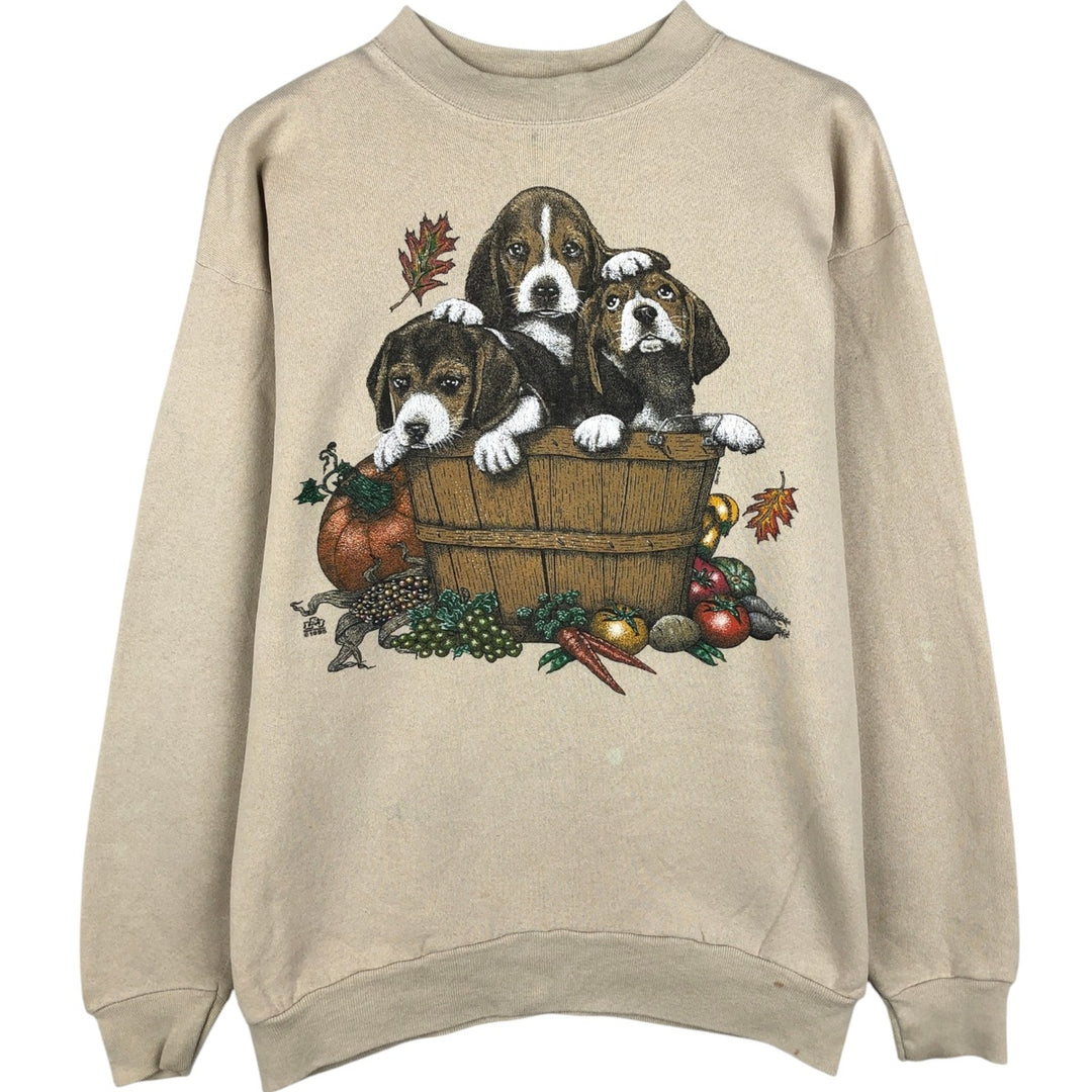 90'S Cotton Grove Dog Print Animal Sweatshirt, Men's Size M (Equivalent), Vintage cotton Beige type Vintage Second Hand
