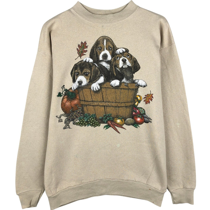 90'S Cotton Grove Dog Print Animal Sweatshirt, Men's Size M (Equivalent), Vintage cotton Beige type Vintage Second Hand