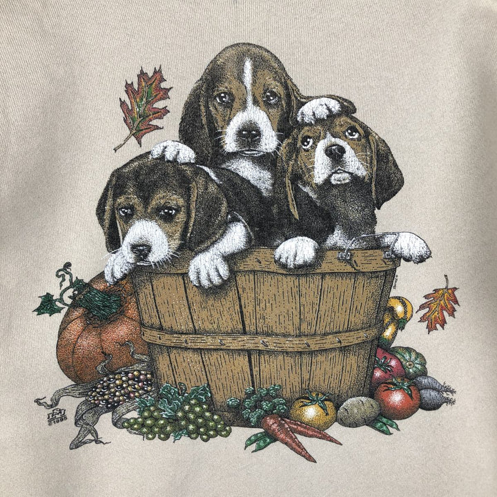 90'S Cotton Grove Dog Print Animal Sweatshirt, Men's Size M (Equivalent), Vintage cotton Beige type Vintage Second Hand