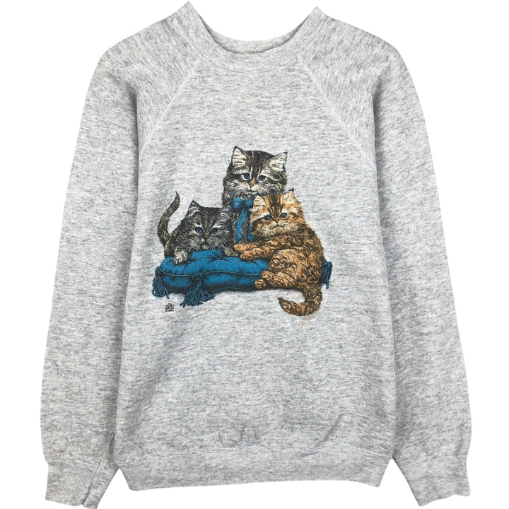 90'S TULTEX Cat Pattern Animal Sweatshirt, Made in USA, Men's XL equivalent, Vintage cotton gray type Vintage Second Hand