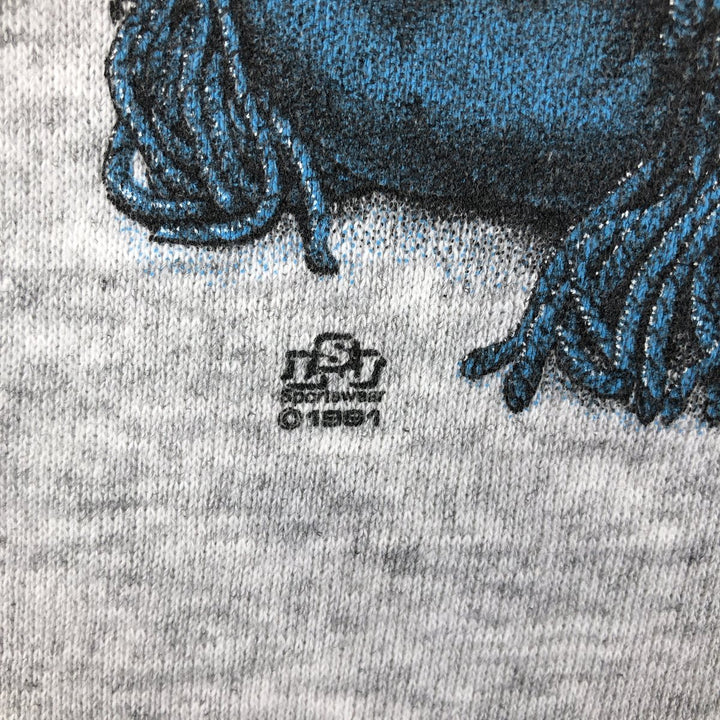 90'S TULTEX Cat Pattern Animal Sweatshirt, Made in USA, Men's XL equivalent, Vintage cotton gray type Vintage Second Hand