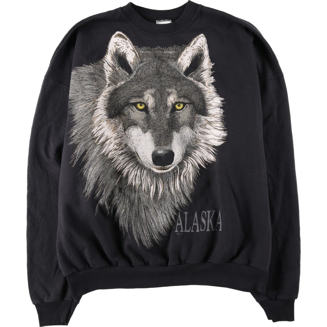 90'S Hanes COMFORTBLEND Wolf Pattern Animal Sweatshirt, Men's XXL equivalent, Vintage cotton black type Vintage Second Hand