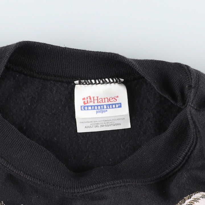 90'S Hanes COMFORTBLEND Wolf Pattern Animal Sweatshirt, Men's XXL equivalent, Vintage cotton black type Vintage Second Hand