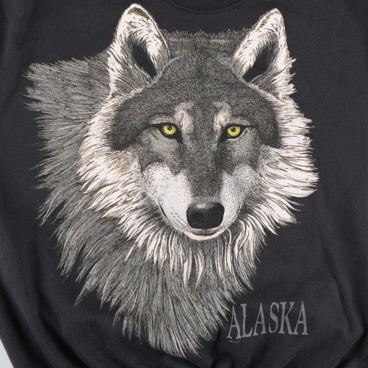 90'S Hanes COMFORTBLEND Wolf Pattern Animal Sweatshirt, Men's XXL equivalent, Vintage cotton black type Vintage Second Hand