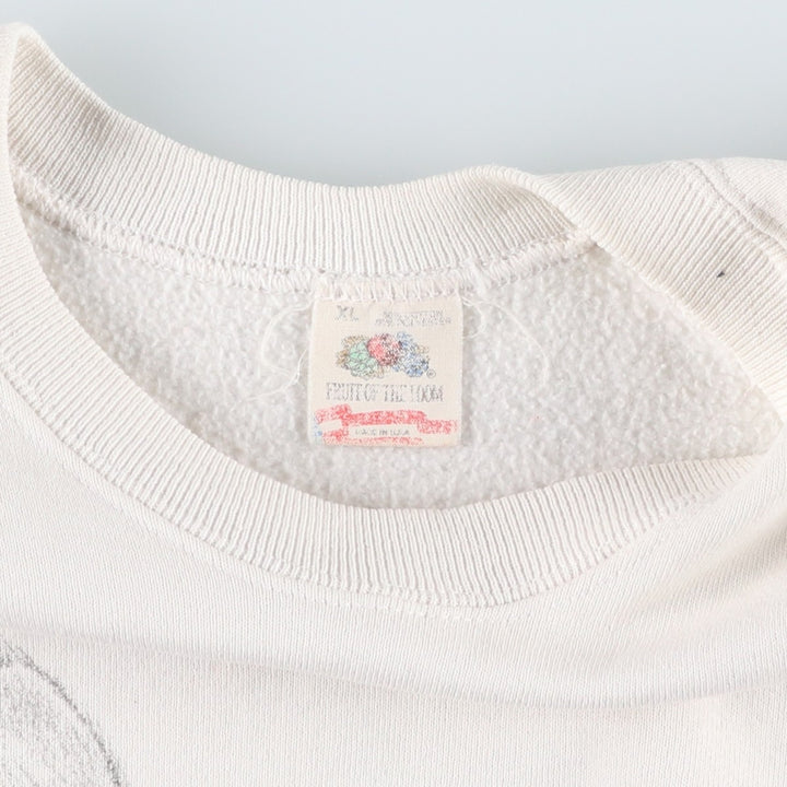 90'S Fruit of the Loom Cat Pattern Animal Sweatshirt, Made in USA, Men's XL equivalent, Vintage cotton white type Vintage Second Hand