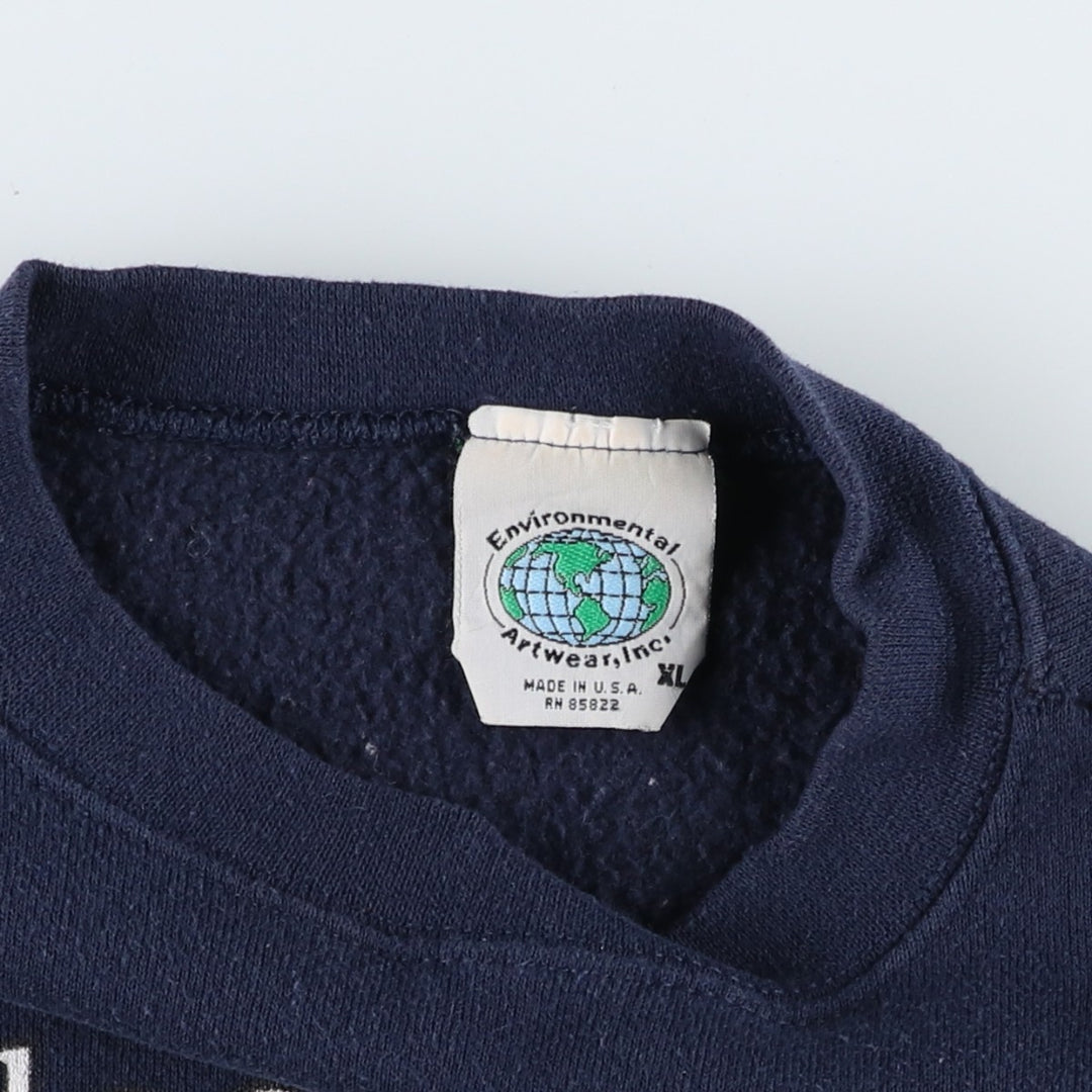 90'S Environmental Artwear, Inc. Dog Print Animal Sweatshirt, Made in USA, Men's XL (approx.) Vintage unclear navy blue type Vintage Second Hand