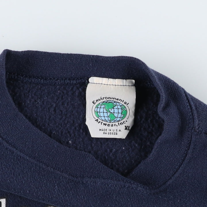 90'S Environmental Artwear, Inc. Dog Print Animal Sweatshirt, Made in USA, Men's XL (approx.) Vintage unclear navy blue type Vintage Second Hand