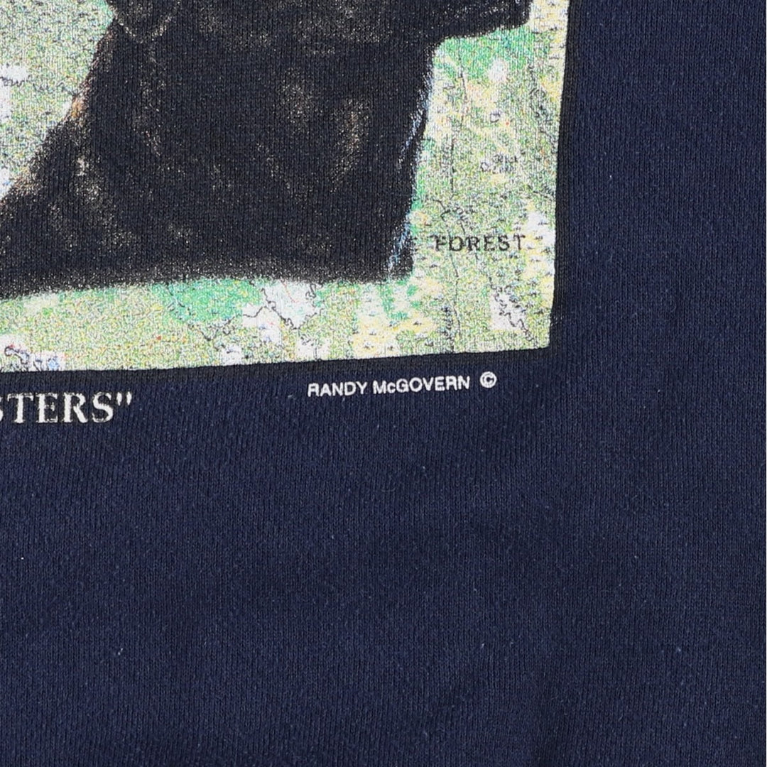 90'S Environmental Artwear, Inc. Dog Print Animal Sweatshirt, Made in USA, Men's XL (approx.) Vintage unclear navy blue type Vintage Second Hand