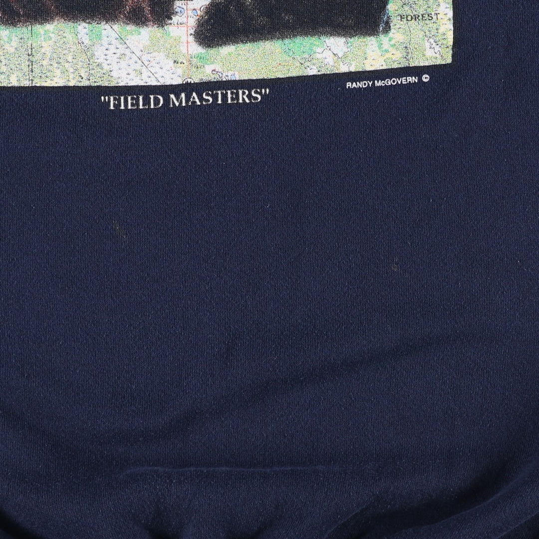 90'S Environmental Artwear, Inc. Dog Print Animal Sweatshirt, Made in USA, Men's XL (approx.) Vintage unclear navy blue type Vintage Second Hand