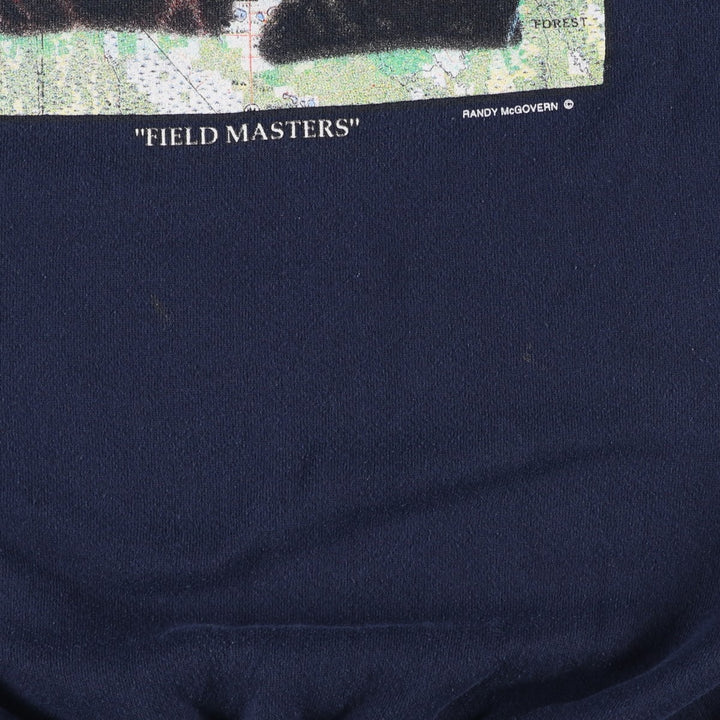 90'S Environmental Artwear, Inc. Dog Print Animal Sweatshirt, Made in USA, Men's XL (approx.) Vintage unclear navy blue type Vintage Second Hand