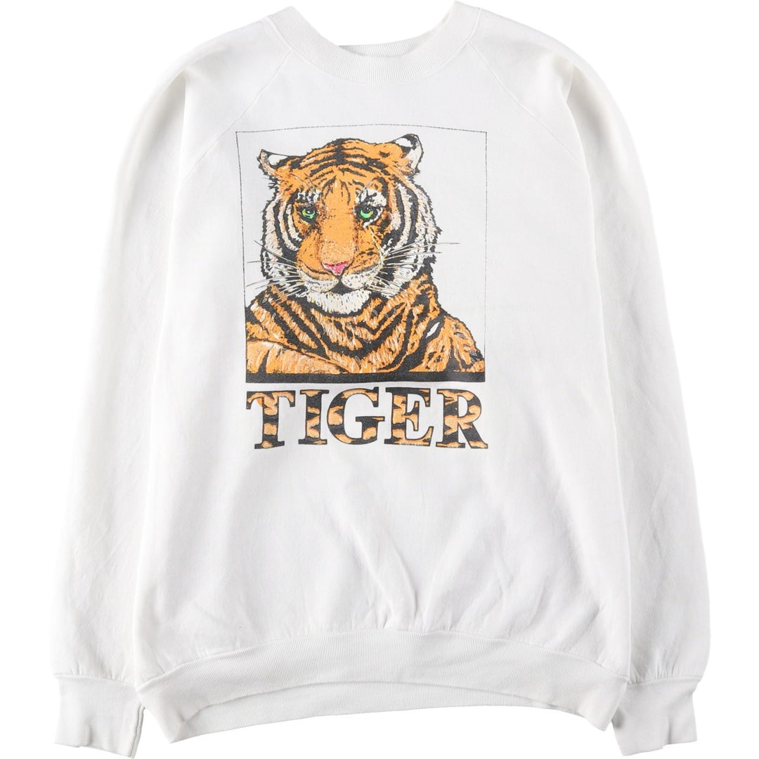 Tiger Pattern Animal Sweatshirt, Made in USA, Men's XL (approx.), Vintage cotton white type Vintage Second Hand