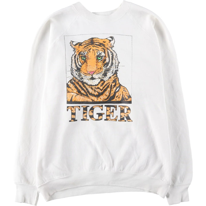 Tiger Pattern Animal Sweatshirt, Made in USA, Men's XL (approx.), Vintage cotton white type Vintage Second Hand