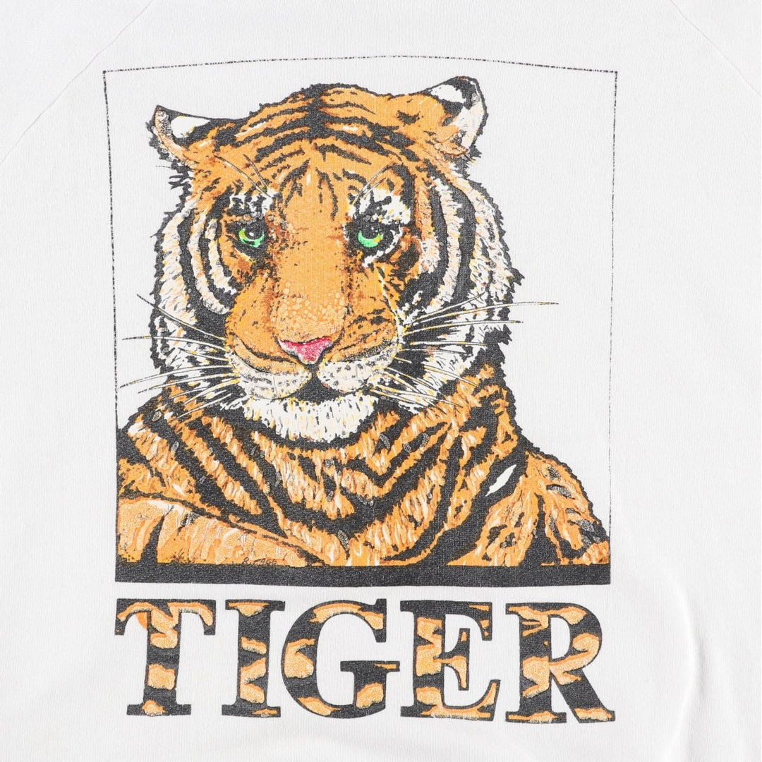 Tiger Pattern Animal Sweatshirt, Made in USA, Men's XL (approx.), Vintage cotton white type Vintage Second Hand