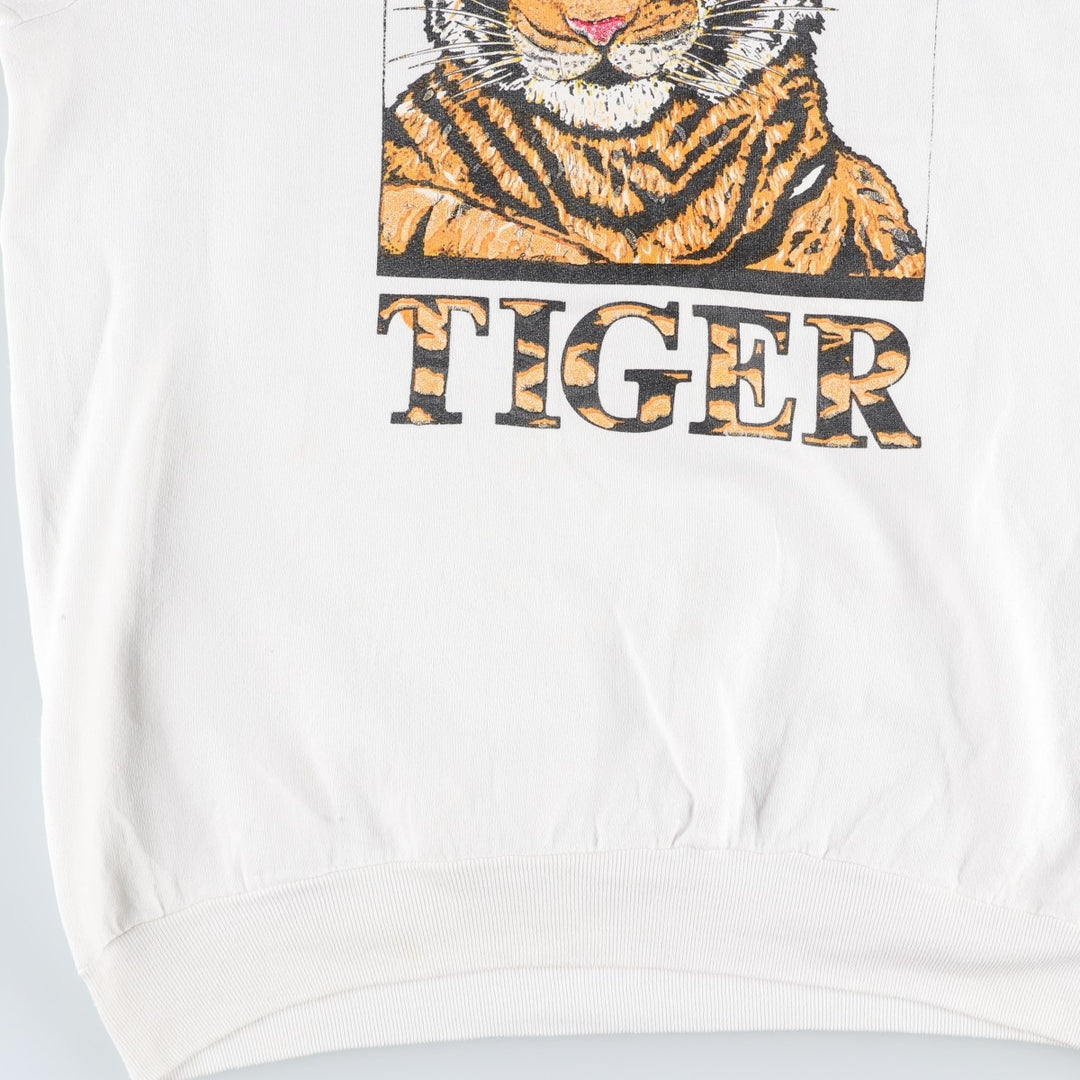 Tiger Pattern Animal Sweatshirt, Made in USA, Men's XL (approx.), Vintage cotton white type Vintage Second Hand