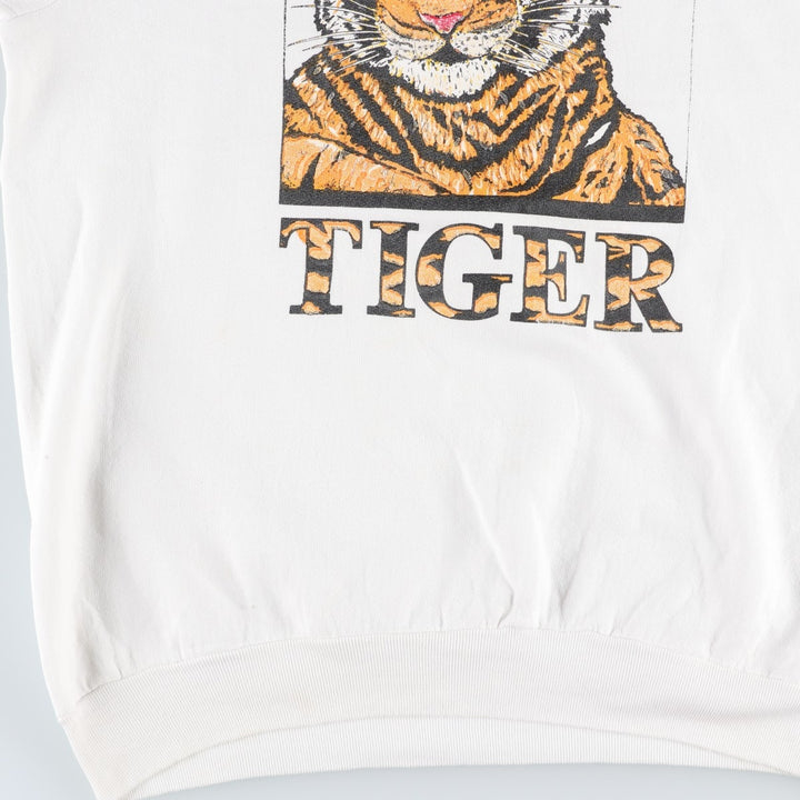 Tiger Pattern Animal Sweatshirt, Made in USA, Men's XL (approx.), Vintage cotton white type Vintage Second Hand