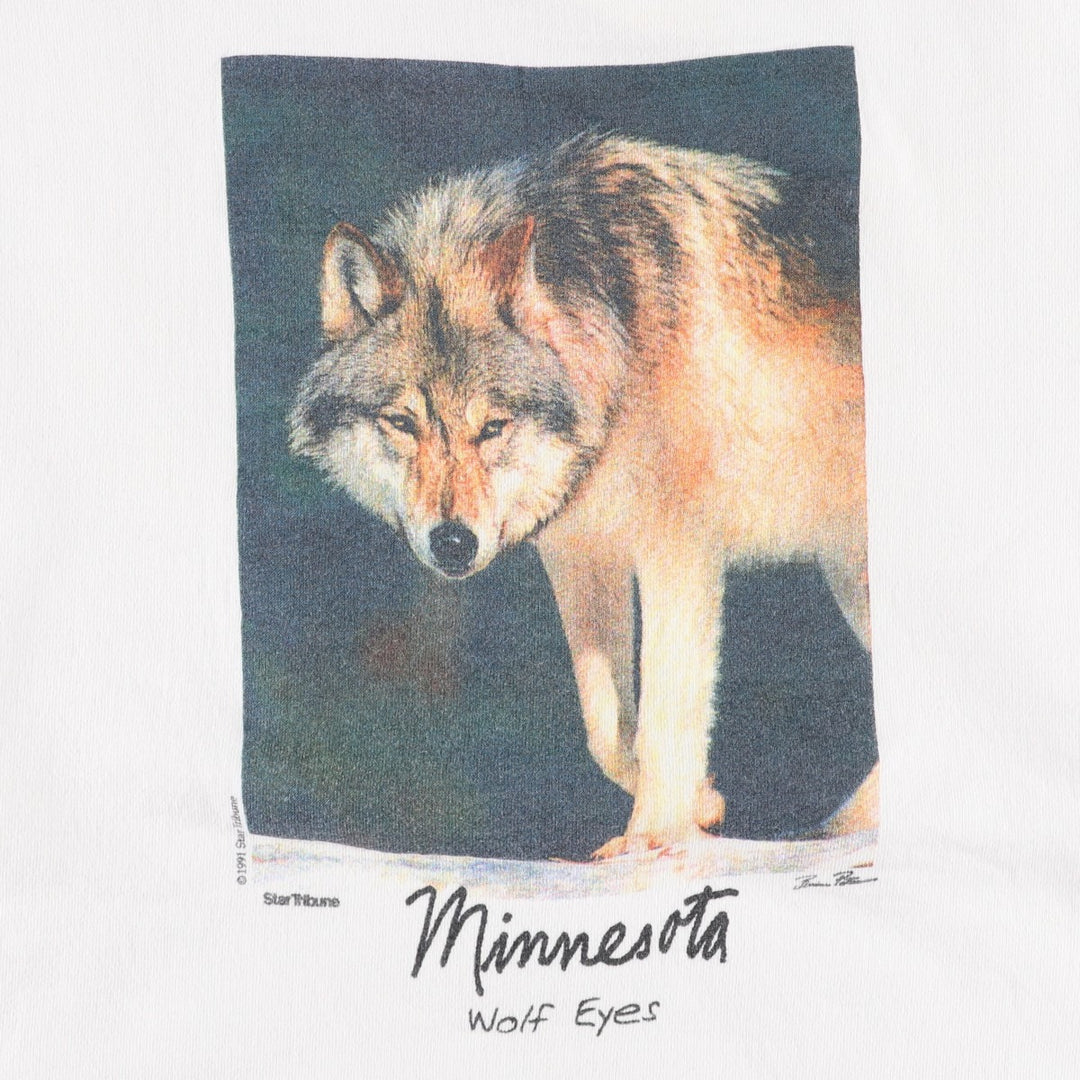 90'S Fruit of the Loom Wolf Pattern Animal Sweatshirt, Made in USA, Men's Size XL, Vintage cotton white type Vintage Second Hand