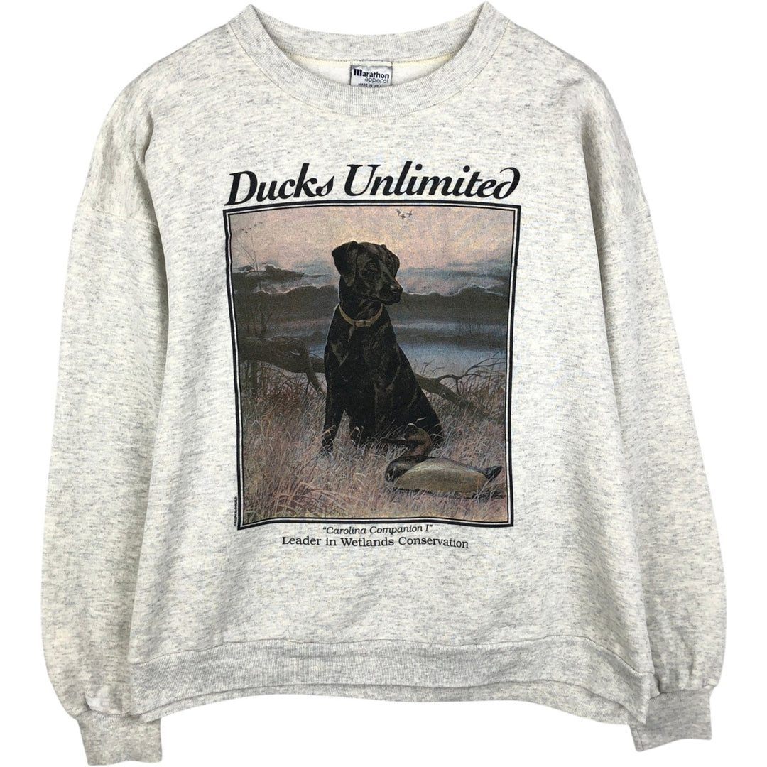 90'S Marathon Apparel Dog Print Animal Sweatshirt, Made in USA, Men's Size L (approx.), Vintage polyester gray type Vintage Second Hand