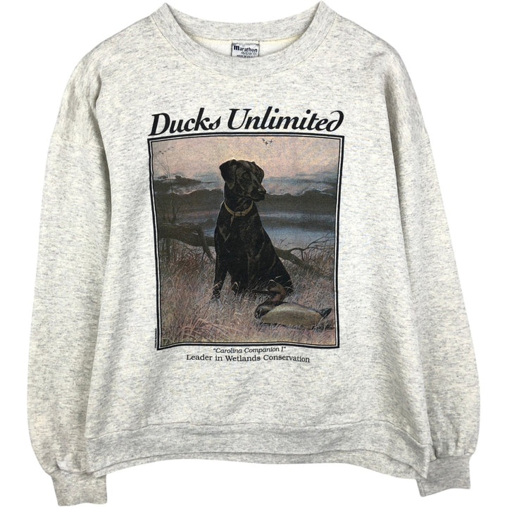 90'S Marathon Apparel Dog Print Animal Sweatshirt, Made in USA, Men's Size L (approx.), Vintage polyester gray type Vintage Second Hand