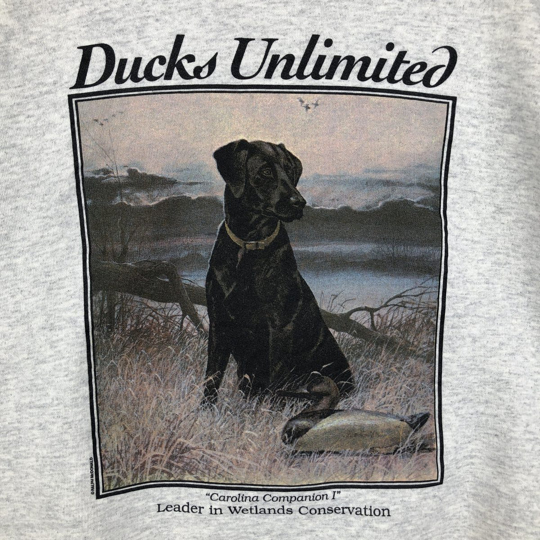 90'S Marathon Apparel Dog Print Animal Sweatshirt, Made in USA, Men's Size L (approx.), Vintage polyester gray type Vintage Second Hand