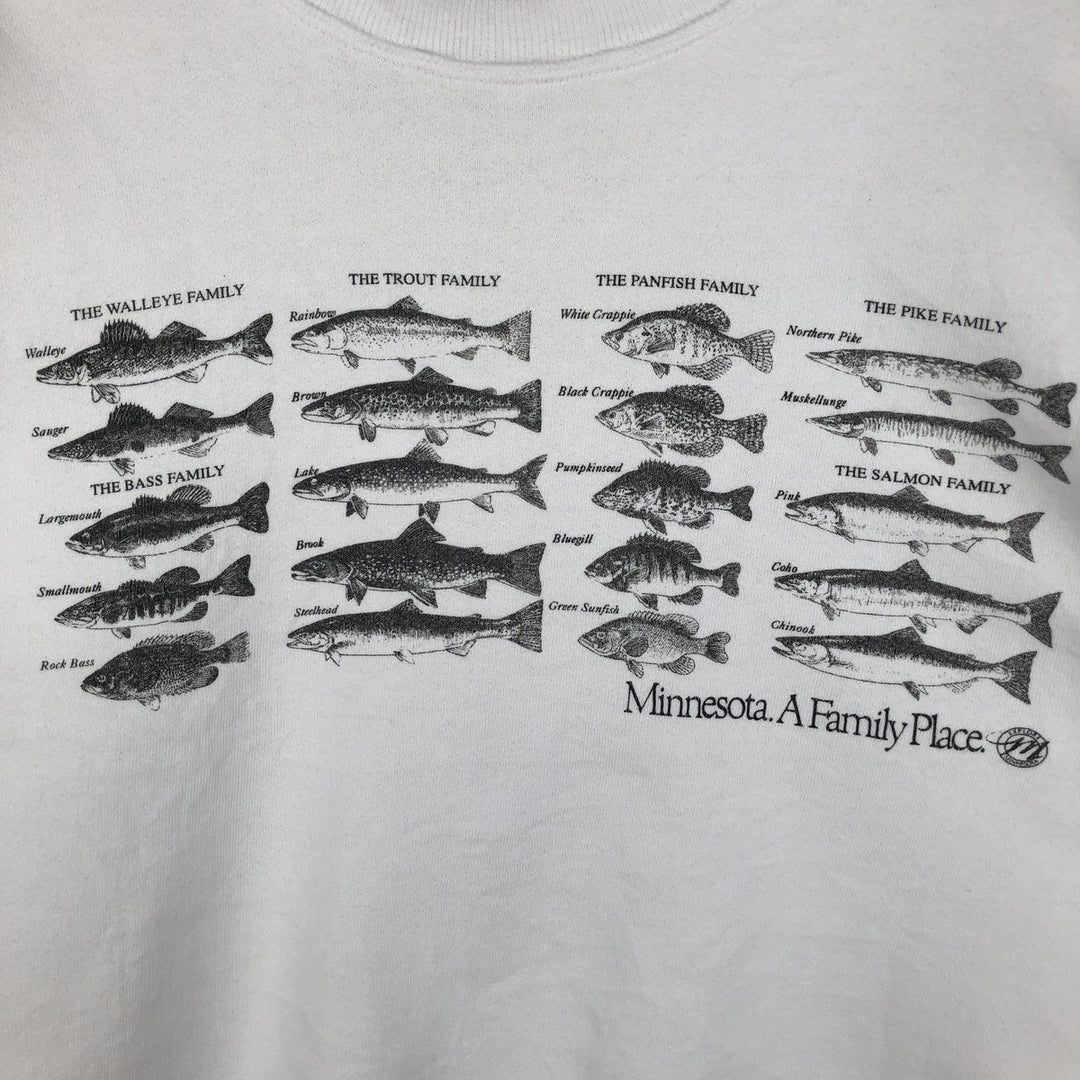 Vintage 80s-90'S Jerzees fish and animal print sweatshirt, made in the USA, size L, men's cotton white type Vintage Second Hand
