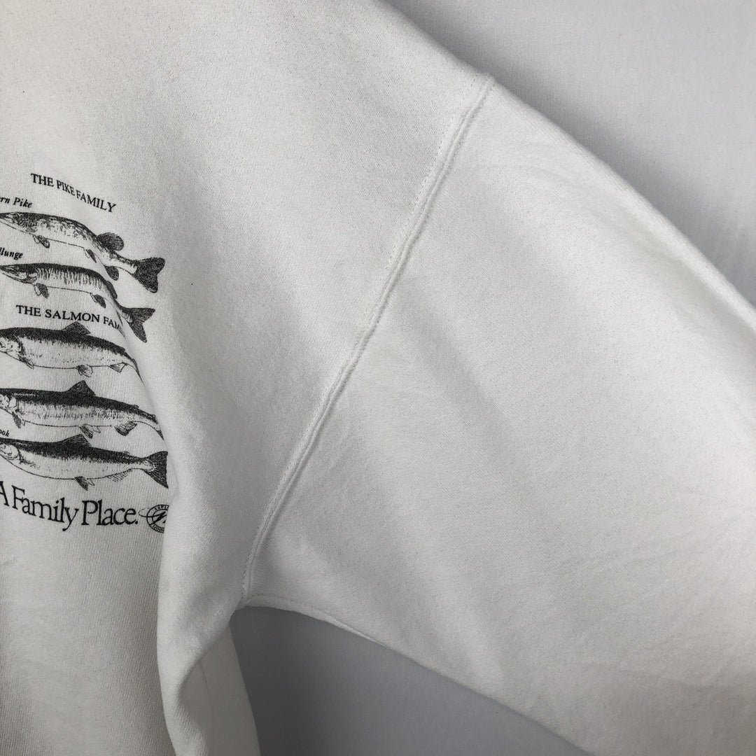 Vintage 80s-90'S Jerzees fish and animal print sweatshirt, made in the USA, size L, men's cotton white type Vintage Second Hand
