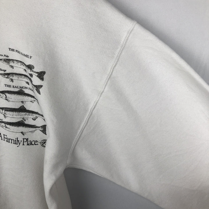 Vintage 80s-90'S Jerzees fish and animal print sweatshirt, made in the USA, size L, men's cotton white type Vintage Second Hand