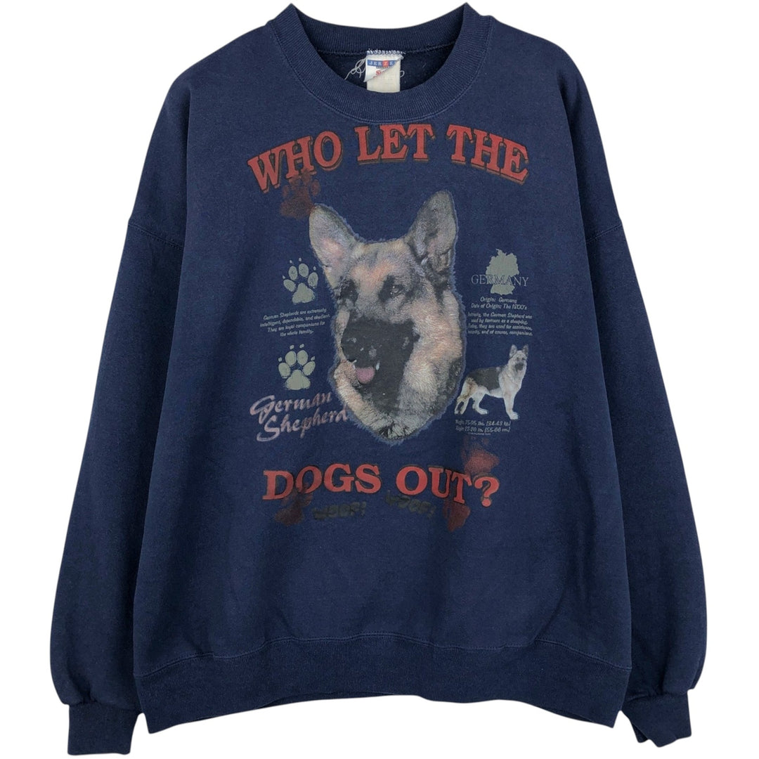 2000s- JERSEYS German Shepherd Dog Print Animal Sweatshirt (Men's XXL equivalent) unclear navy blue type Vintage Second Hand
