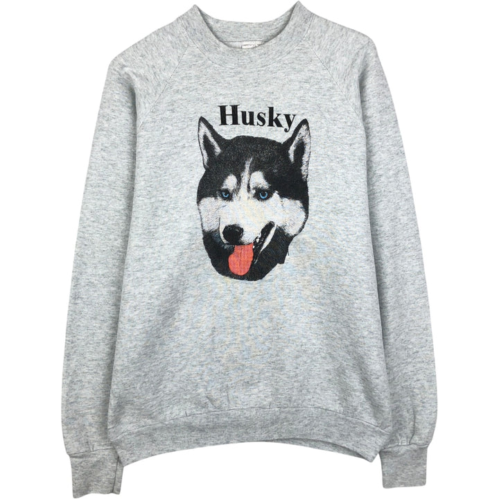 90'S Fruit of the Loom Siberian Husky Dog Print Animal Sweatshirt/Sweatshirt, Made in Canada, Men's Size L (approx.) cotton gray type Vintage Second Hand