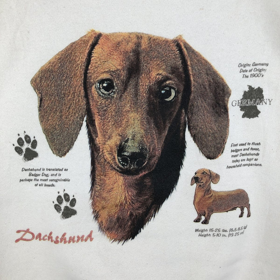 90'S JERSEYS Dachshund Dog Print Animal Sweatshirt, Made in USA, Men's XL (approx.) Vintage cotton white type Vintage Second Hand