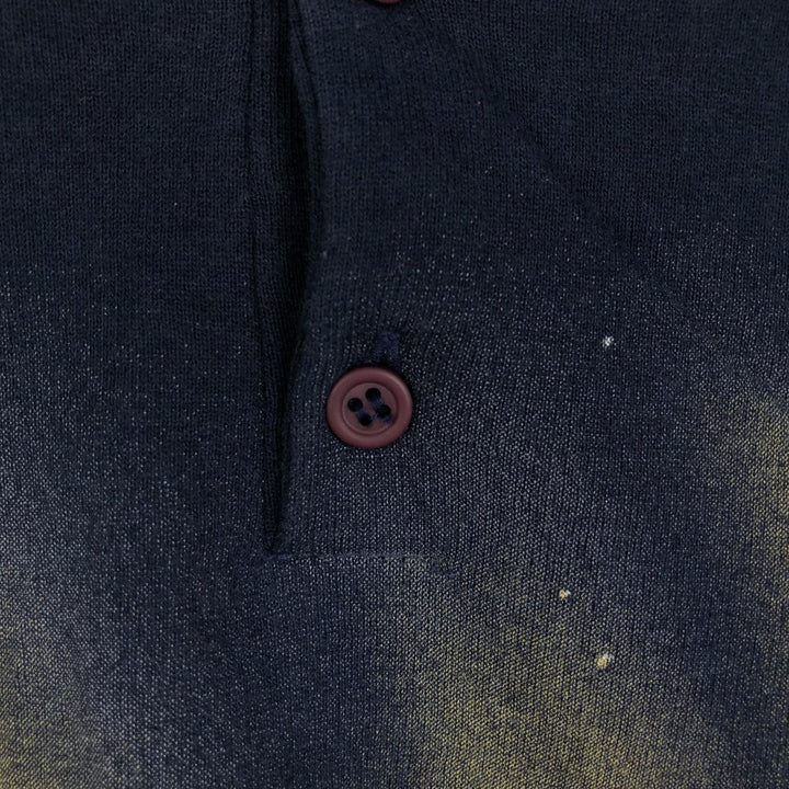 Printed fish pattern Henley neck animal sweatshirt, men's size L. unclear navy blue type Vintage Second Hand