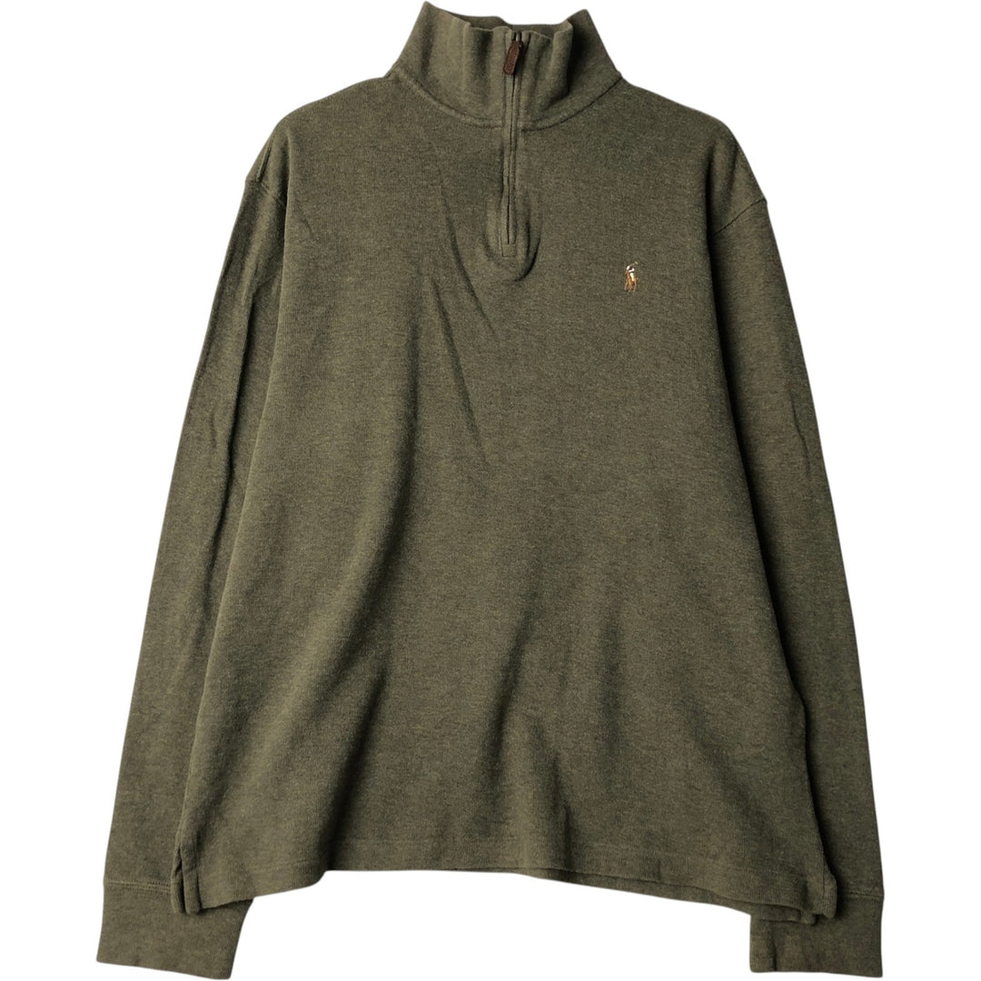 Ralph Lauren POLO RALPH LAUREN ESTATE RIB Rib Knit Half-Zip Sweatshirt (Men's Size L) cotton Khaki type Vintage Second Hand