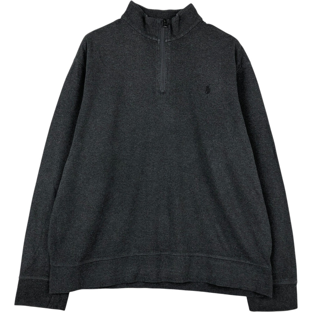 Ralph Lauren POLO RALPH LAUREN Herringbone Half-Zip Sweatshirt (Men's Size XL) cotton Charcoal Vintage Second Hand