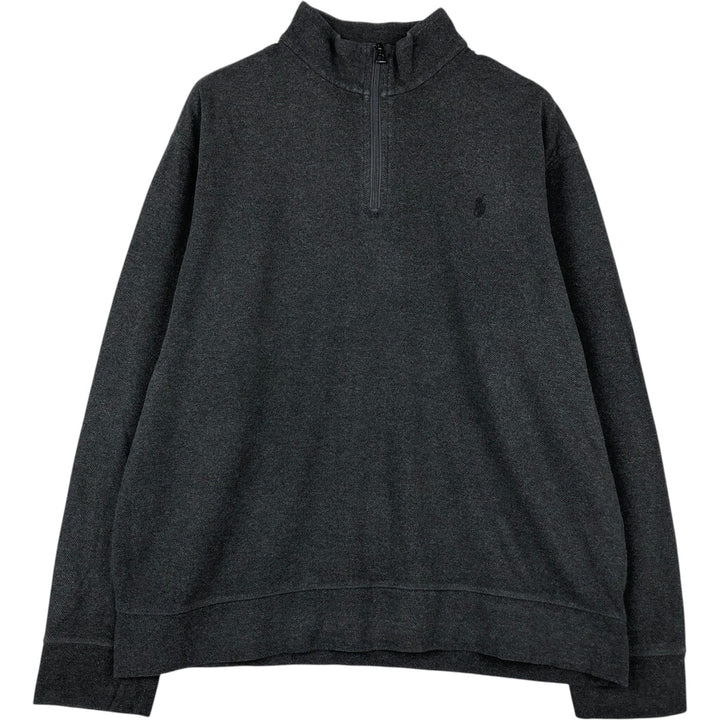 Ralph Lauren POLO RALPH LAUREN Herringbone Half-Zip Sweatshirt (Men's Size XL) cotton Charcoal Vintage Second Hand