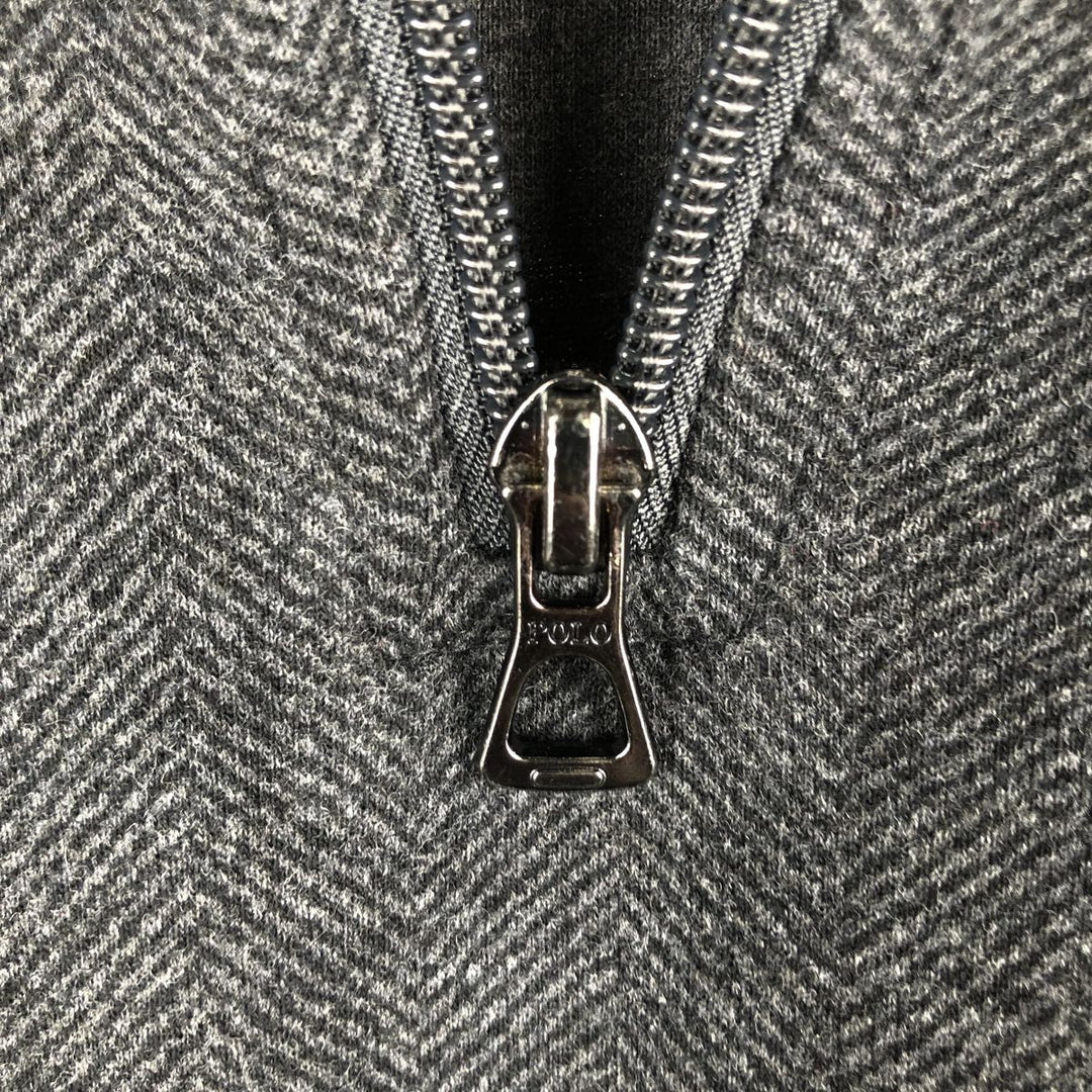 Ralph Lauren POLO RALPH LAUREN Herringbone Half-Zip Sweatshirt (Men's Size XL) cotton Charcoal Vintage Second Hand
