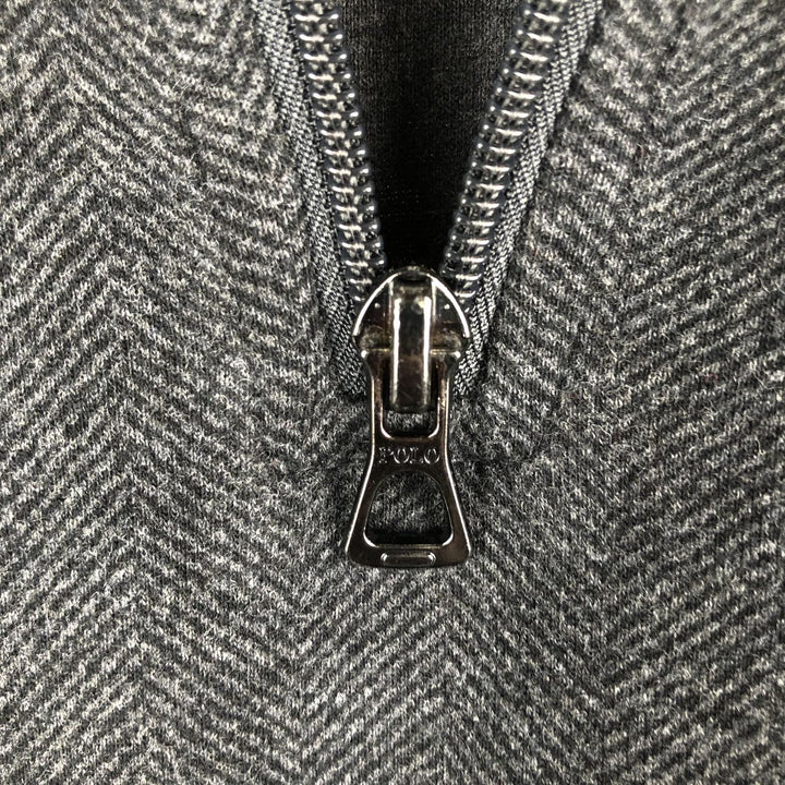 Ralph Lauren POLO RALPH LAUREN Herringbone Half-Zip Sweatshirt (Men's Size XL) cotton Charcoal Vintage Second Hand