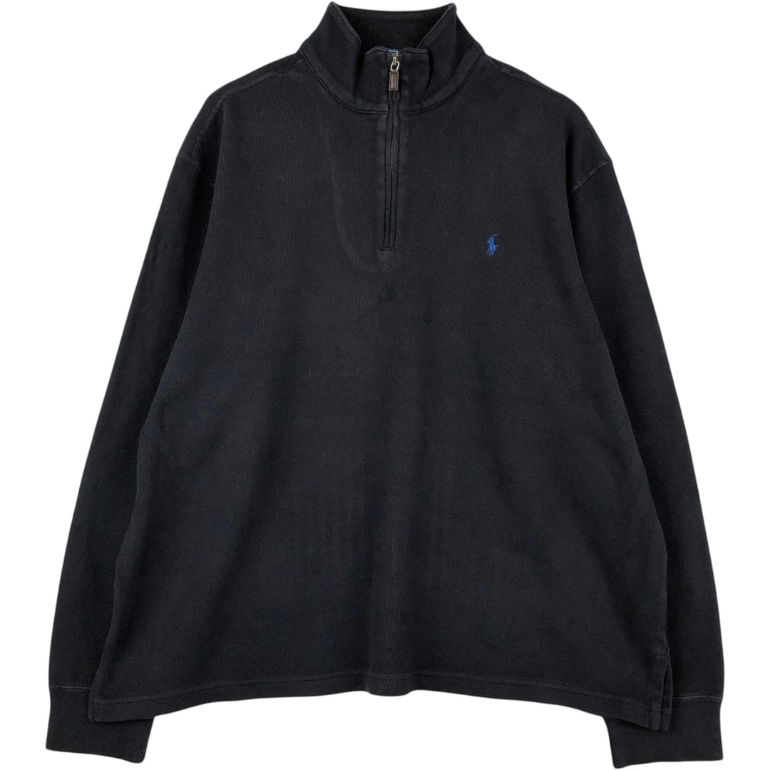 Ralph Lauren POLO by Ralph Lauren Half-Zip Sweatshirt, Men's XXL cotton navy blue type Vintage Second Hand