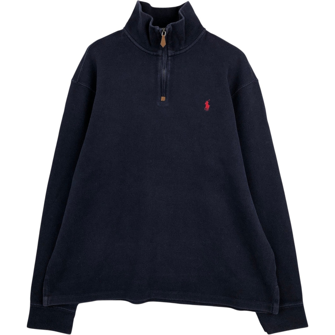 Ralph Lauren POLO by Ralph Lauren Half-Zip Sweatshirt, Men's XL cotton navy blue type Vintage Second Hand