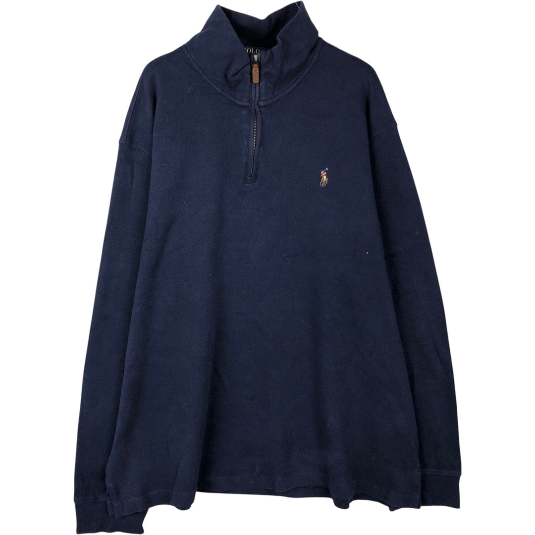 Ralph Lauren ESTATE RIB Rib Knit Half-Zip Sweatshirt (Men's Size XL) cotton navy blue type Vintage Second Hand