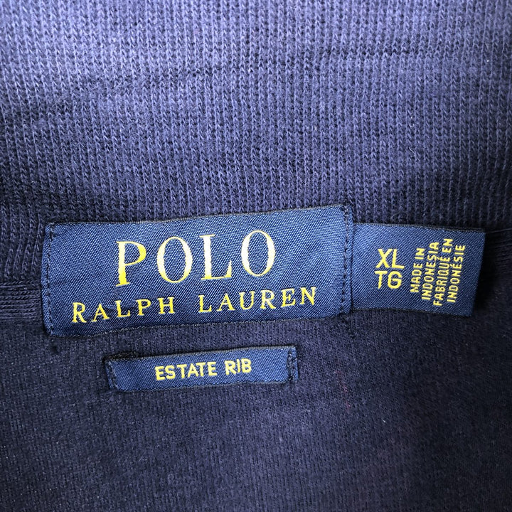 Ralph Lauren ESTATE RIB Rib Knit Half-Zip Sweatshirt (Men's Size XL) cotton navy blue type Vintage Second Hand