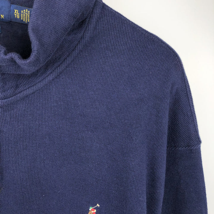 Ralph Lauren ESTATE RIB Rib Knit Half-Zip Sweatshirt (Men's Size XL) cotton navy blue type Vintage Second Hand