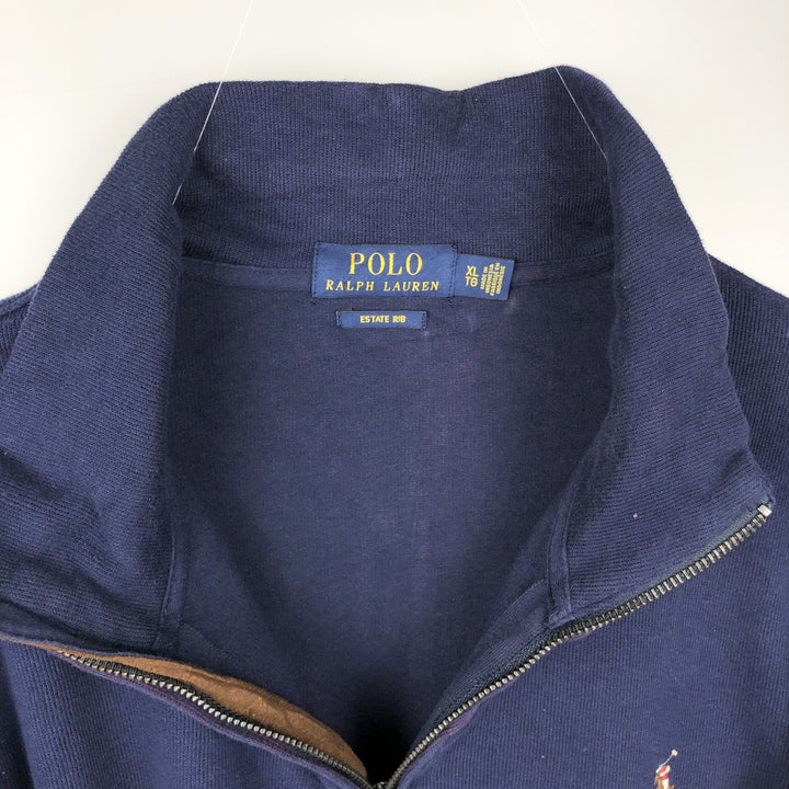 Ralph Lauren ESTATE RIB Rib Knit Half-Zip Sweatshirt (Men's Size XL) cotton navy blue type Vintage Second Hand