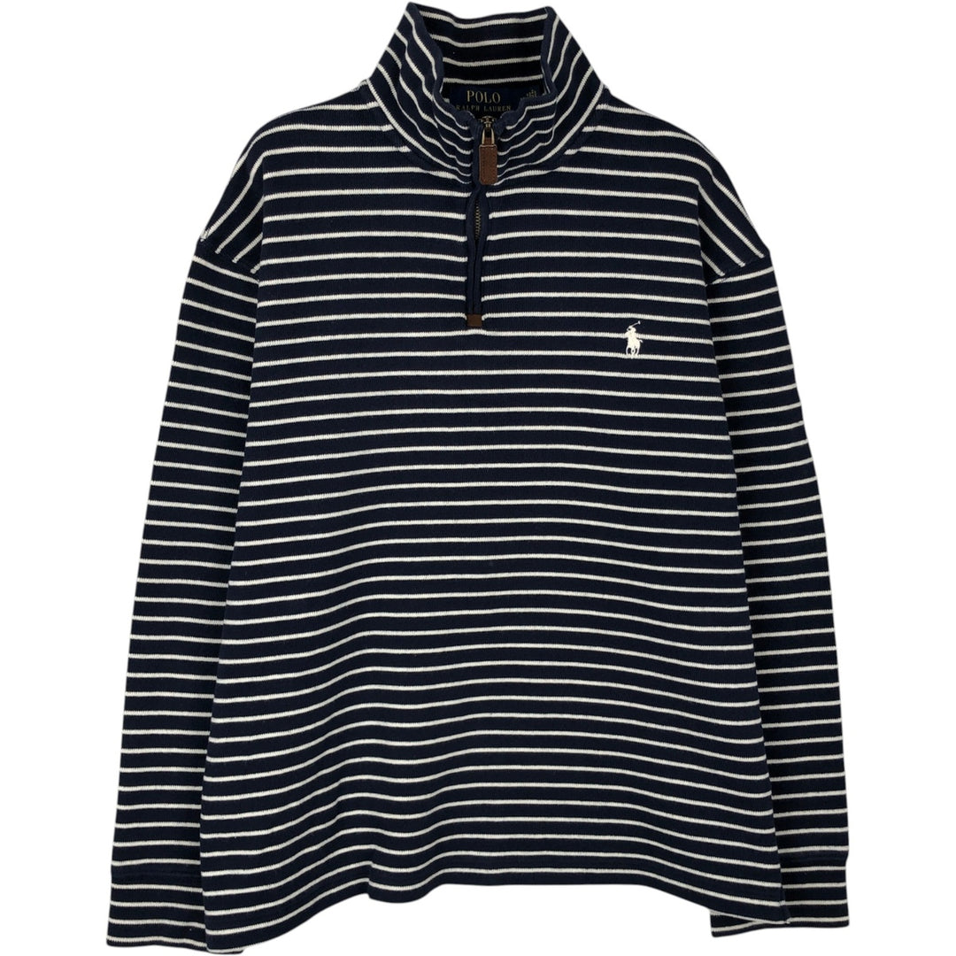 Ralph Lauren POLO RALPH LAUREN Striped Pattern Half-Zip Sweatshirt (Men's Size M) cotton navy blue type Vintage Second Hand