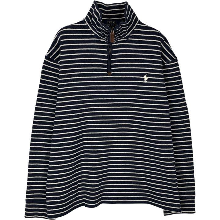 Ralph Lauren POLO RALPH LAUREN Striped Pattern Half-Zip Sweatshirt (Men's Size M) cotton navy blue type Vintage Second Hand