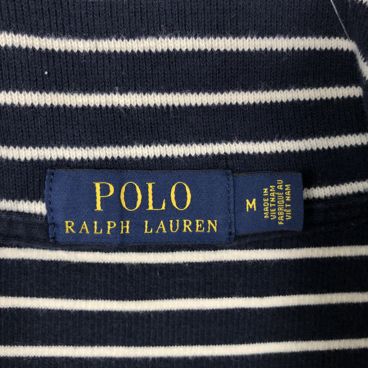 Ralph Lauren POLO RALPH LAUREN Striped Pattern Half-Zip Sweatshirt (Men's Size M) cotton navy blue type Vintage Second Hand