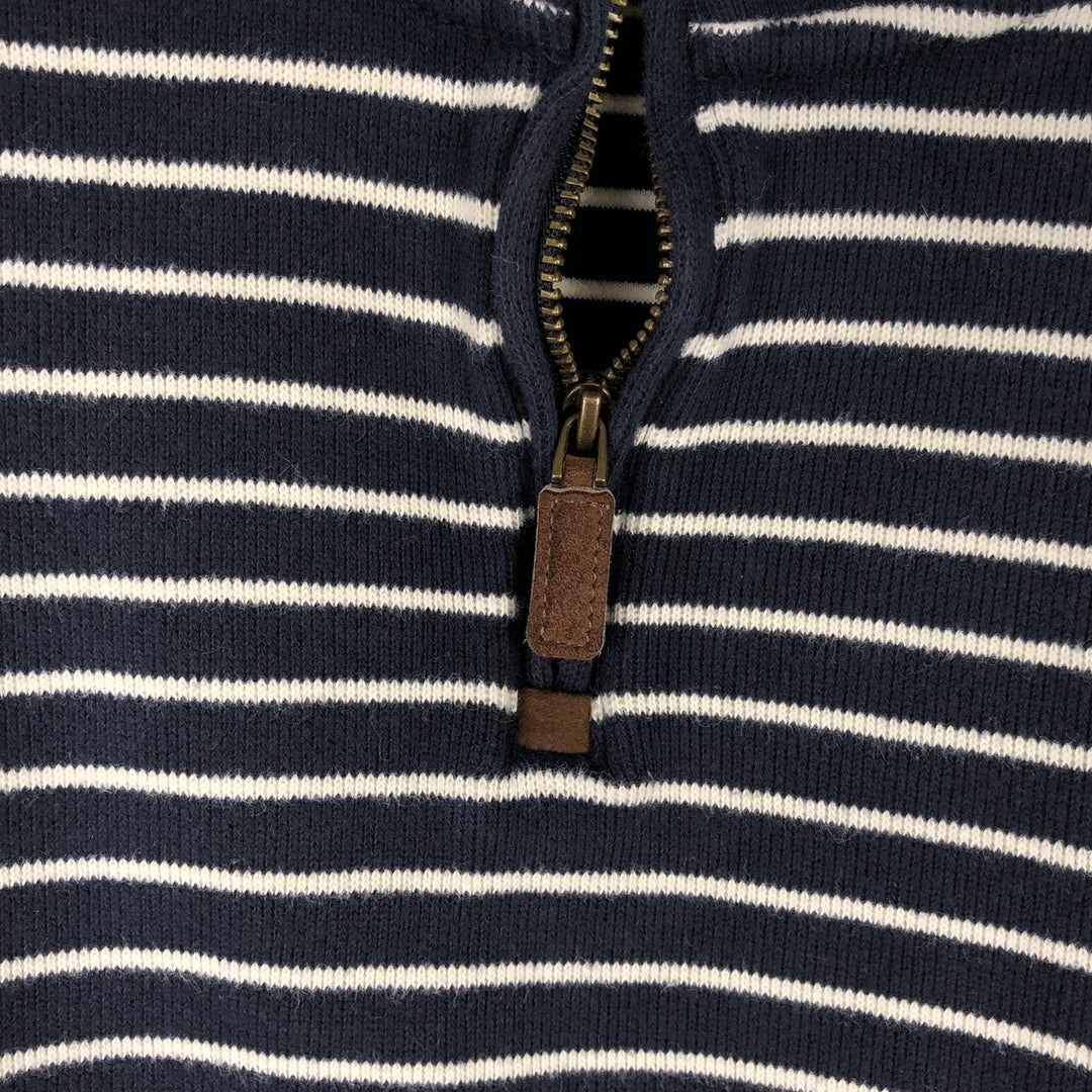 Ralph Lauren POLO RALPH LAUREN Striped Pattern Half-Zip Sweatshirt (Men's Size M) cotton navy blue type Vintage Second Hand