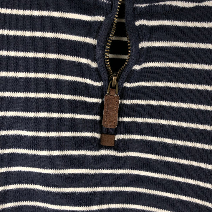 Ralph Lauren POLO RALPH LAUREN Striped Pattern Half-Zip Sweatshirt (Men's Size M) cotton navy blue type Vintage Second Hand