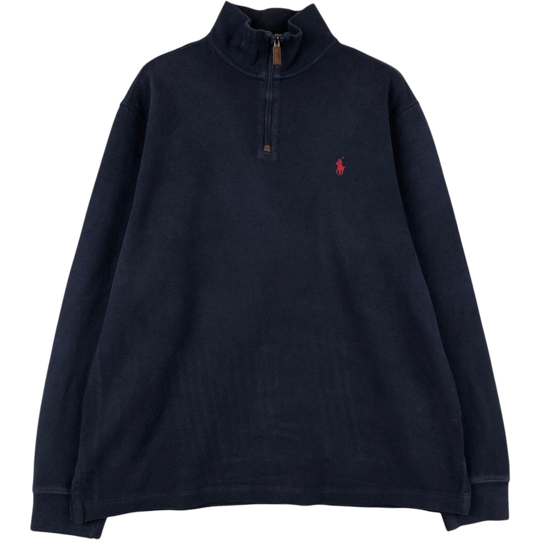 Ralph Lauren POLO RALPH LAUREN Half-zip sweatshirt, sweatshirt, men's size L cotton navy blue type Vintage Second Hand