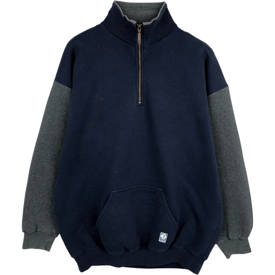 90'S Discus Athletic C Half-Zip Sweatshirt, Made in USA, Men's XL equivalent, Vintage cotton navy blue type Vintage Second Hand