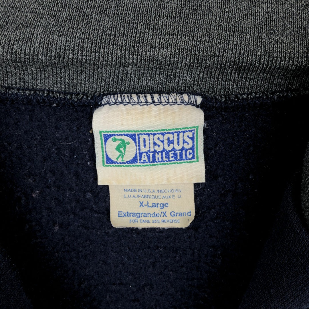 90'S Discus Athletic C Half-Zip Sweatshirt, Made in USA, Men's XL equivalent, Vintage cotton navy blue type Vintage Second Hand